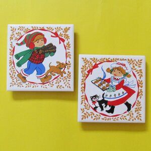 Christmas tile trivet Set of 2 1970s tiles